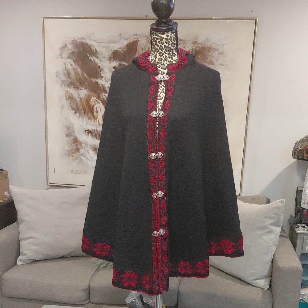 Black Cape with Red Embroidery